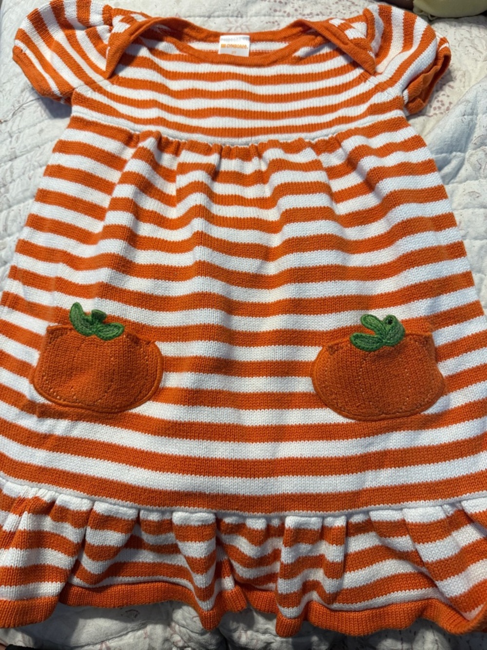 Striped Orange & White Knit Dress with Pumpkin Pockets